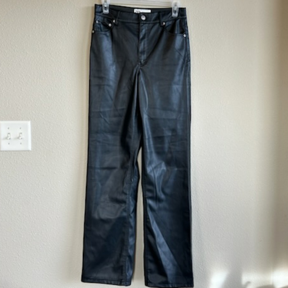 Zara size 4 black Faux leather pants high waisted and straight leg